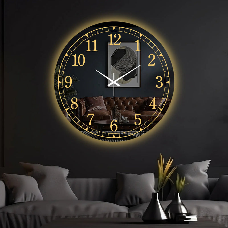 Premium Modern LED Mirror Wall Clock with Golden Dial Design