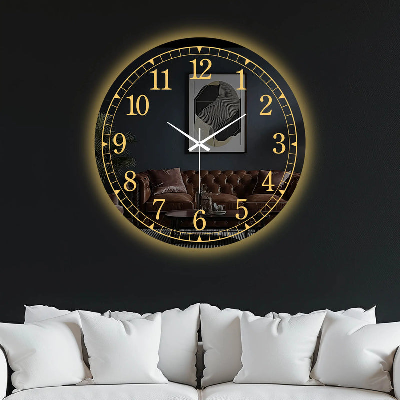 Premium Modern LED Mirror Wall Clock with Golden Dial Design
