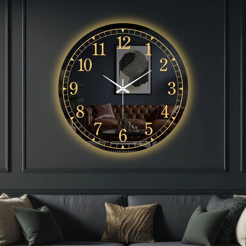 Premium Modern LED Mirror Wall Clock with Golden Dial Design