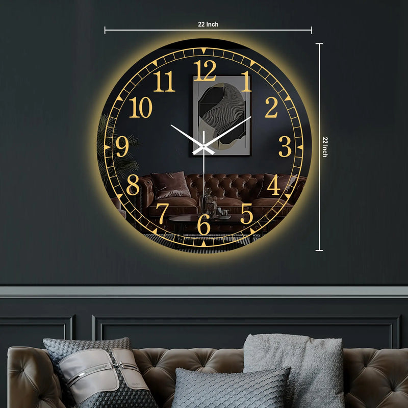Premium Modern LED Mirror Wall Clock with Golden Dial Design