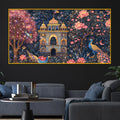 Premium Mughal Inspired Palace Peacock Floral Art Crystal Glass Wall Painting for Luxury Décor