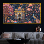Premium Mughal Inspired Palace Peacock Floral Art Crystal Glass Wall Painting for Luxury Décor