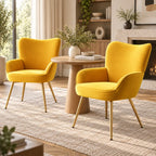 Premium Mustard Yellow Wingback Lounge Chair with Golden Metal Legs