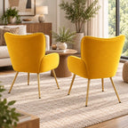Premium Mustard Yellow Wingback Lounge Chair with Golden Metal Legs