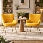 Premium Mustard Yellow Wingback Lounge Chair with Golden Metal Legs