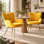 Premium Mustard Yellow Wingback Lounge Chair with Golden Metal Legs