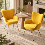 Premium Mustard Yellow Wingback Lounge Chair with Golden Metal Legs