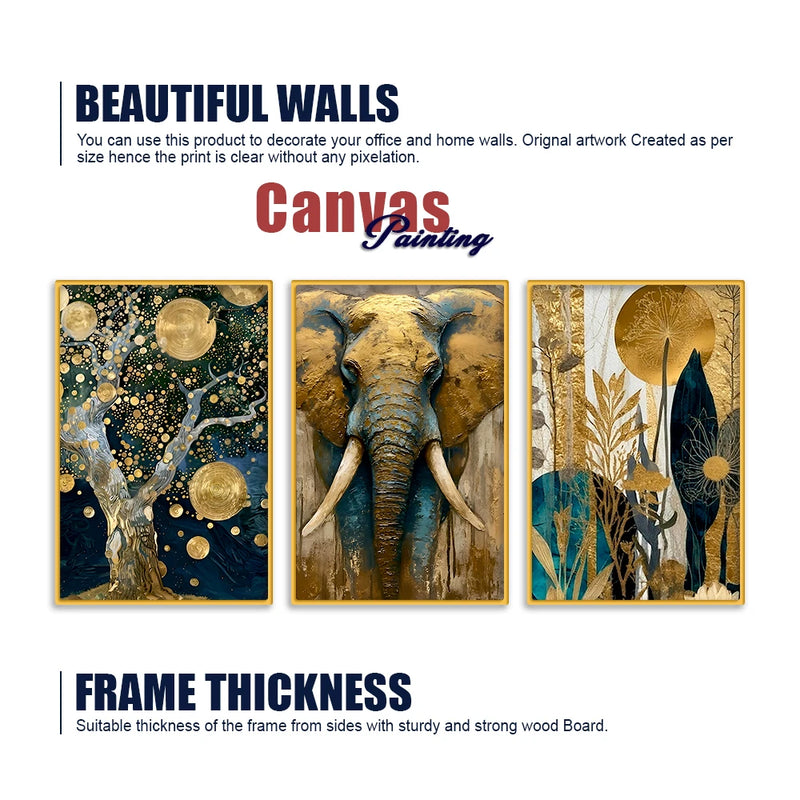Premium Nature Inspired Canvas Wall Art Painting Set of Three