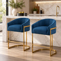 Premium Navy Blue Velvet Bar Stool with Curved Back & Gold Metal Frame