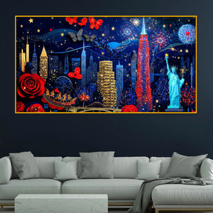 Premium New York City with Statue of Liberty Crystal Glass Painting