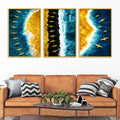 Premium Ocean Waves and Birds Canvas Wall Art Painting Set of Three