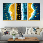 Premium Ocean Waves and Birds Canvas Wall Art Painting Set of Three
