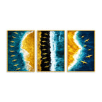 Premium Ocean Waves and Birds Canvas Wall Art Painting Set of Three