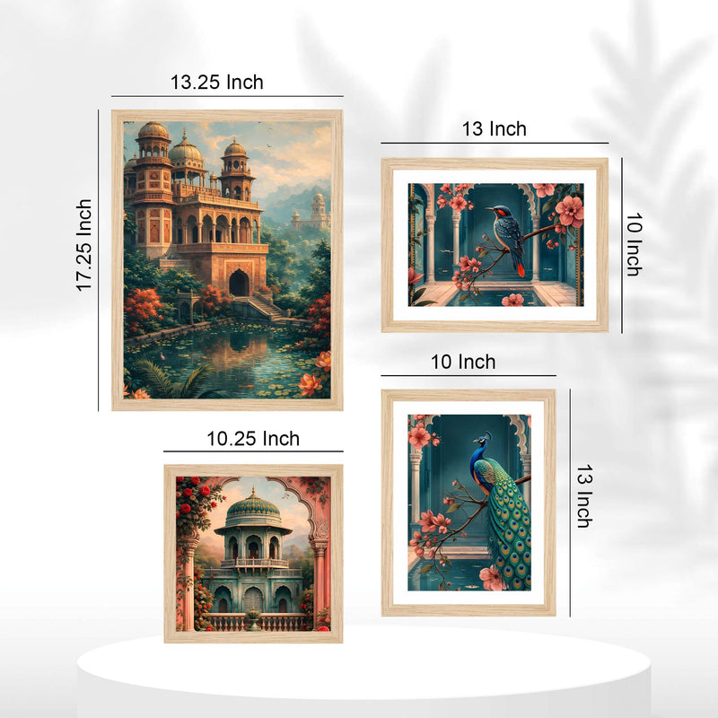 Premium Palace and Nature Art Wall Frame Set of Four