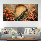 Premium Peacock and Blooming Flowers Canvas Wall Art Painting