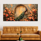 Premium Peacock and Blooming Flowers Canvas Wall Art Painting