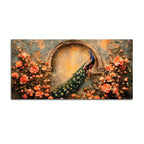 Premium Peacock and Blooming Flowers Canvas Wall Art Painting
