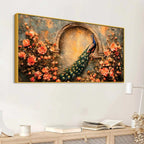 Premium Peacock and Blooming Flowers Canvas Wall Art Painting