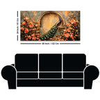 Premium Peacock and Blooming Flowers Canvas Wall Art Painting