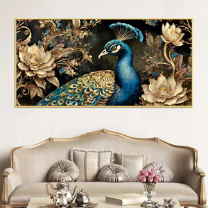 Premium Peacock Floral Canvas Painting for Living Room Décor