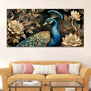 Premium Peacock Floral Canvas Painting for Living Room Décor