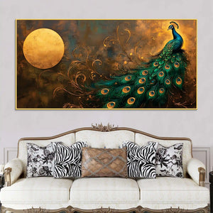 premium-peacock-full-moon-night-scene-canvas-wall-painting