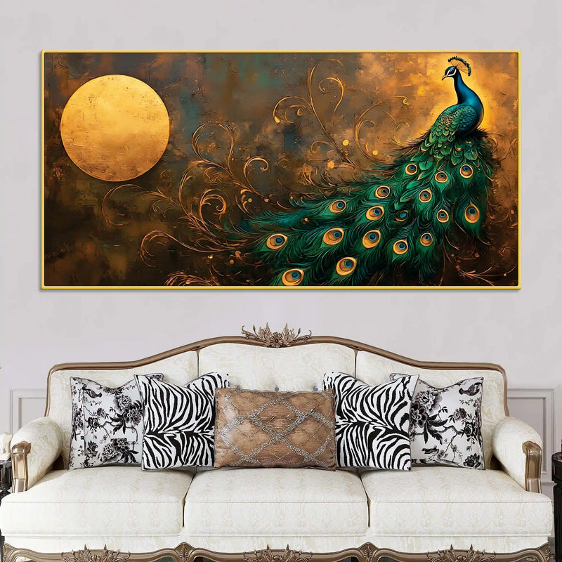 premium-peacock-full-moon-night-scene-canvas-wall-painting