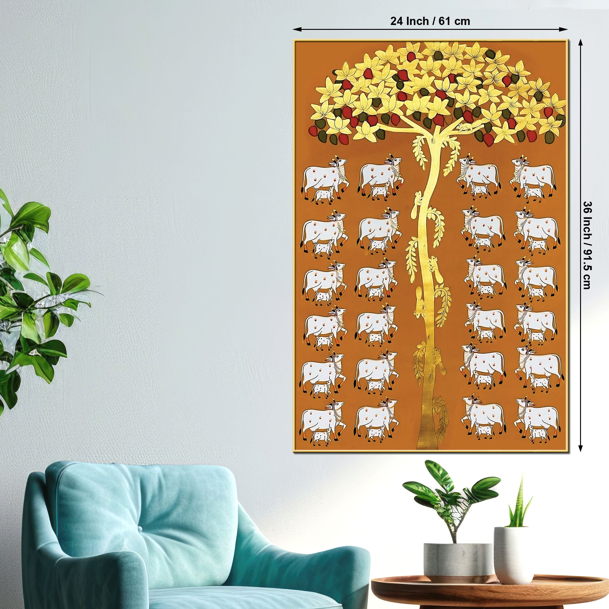 Premium Pichwai Cow Tree Wall Painting | Indian Traditional Canvas Decor