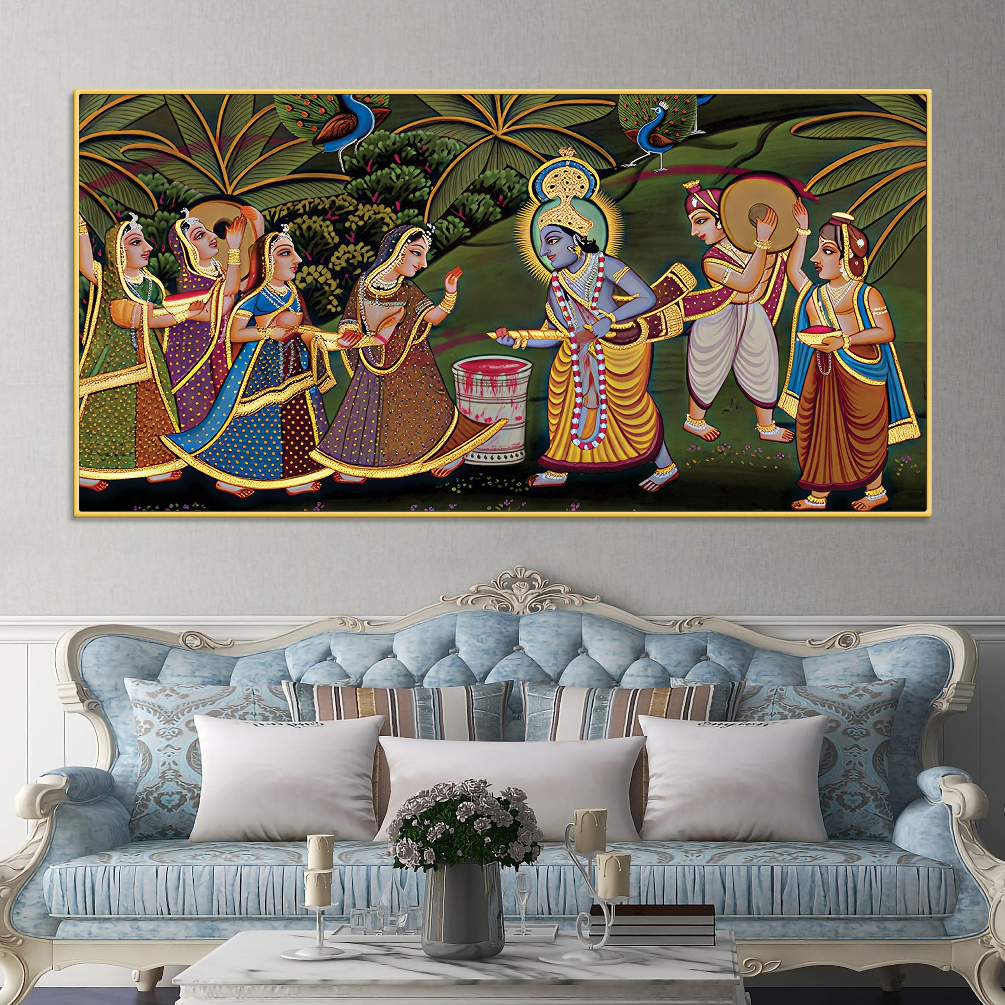 Premium Pichwai Krishna Holi Wall Painting