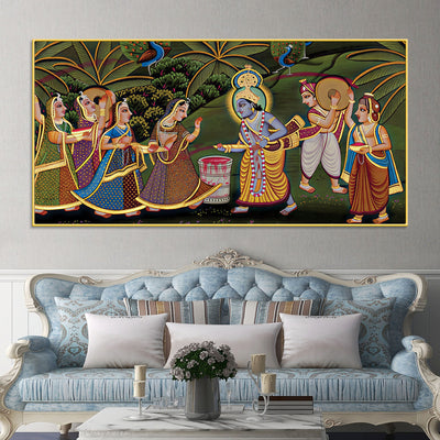Premium Pichwai Krishna Holi Wall Painting