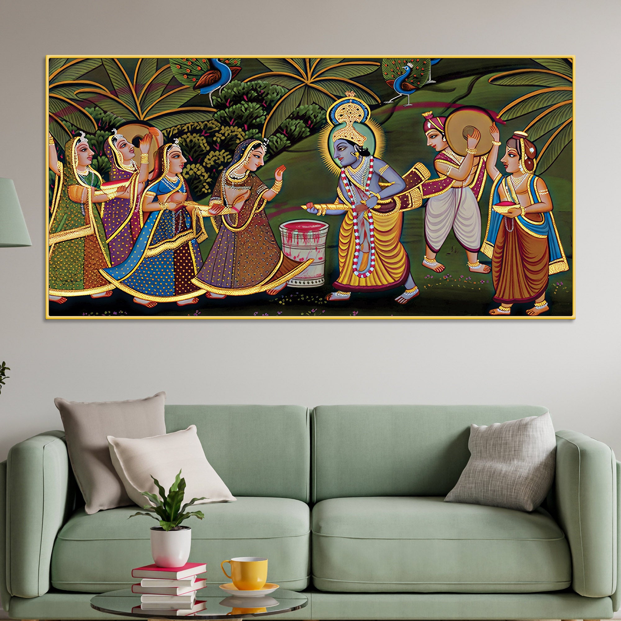 Premium Pichwai Krishna Holi Wall Painting