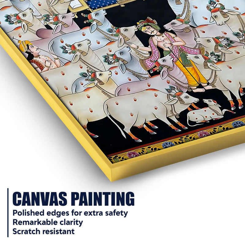 Premium Pichwai Shreenathji Temple Scene Canvas Wall Painting