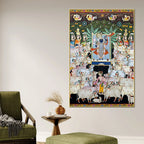 Premium Pichwai Shreenathji Temple Scene Canvas Wall Painting
