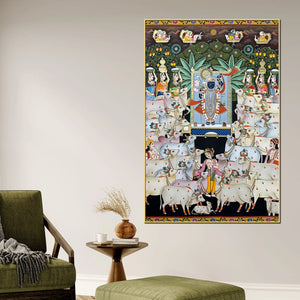 Premium Pichwai Shreenathji Temple Scene Canvas Wall Painting
