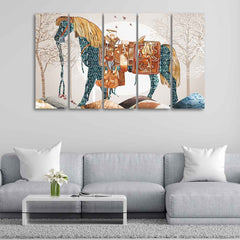 Premium Quality Wall Painting of Patterned Horse of Five Pieces