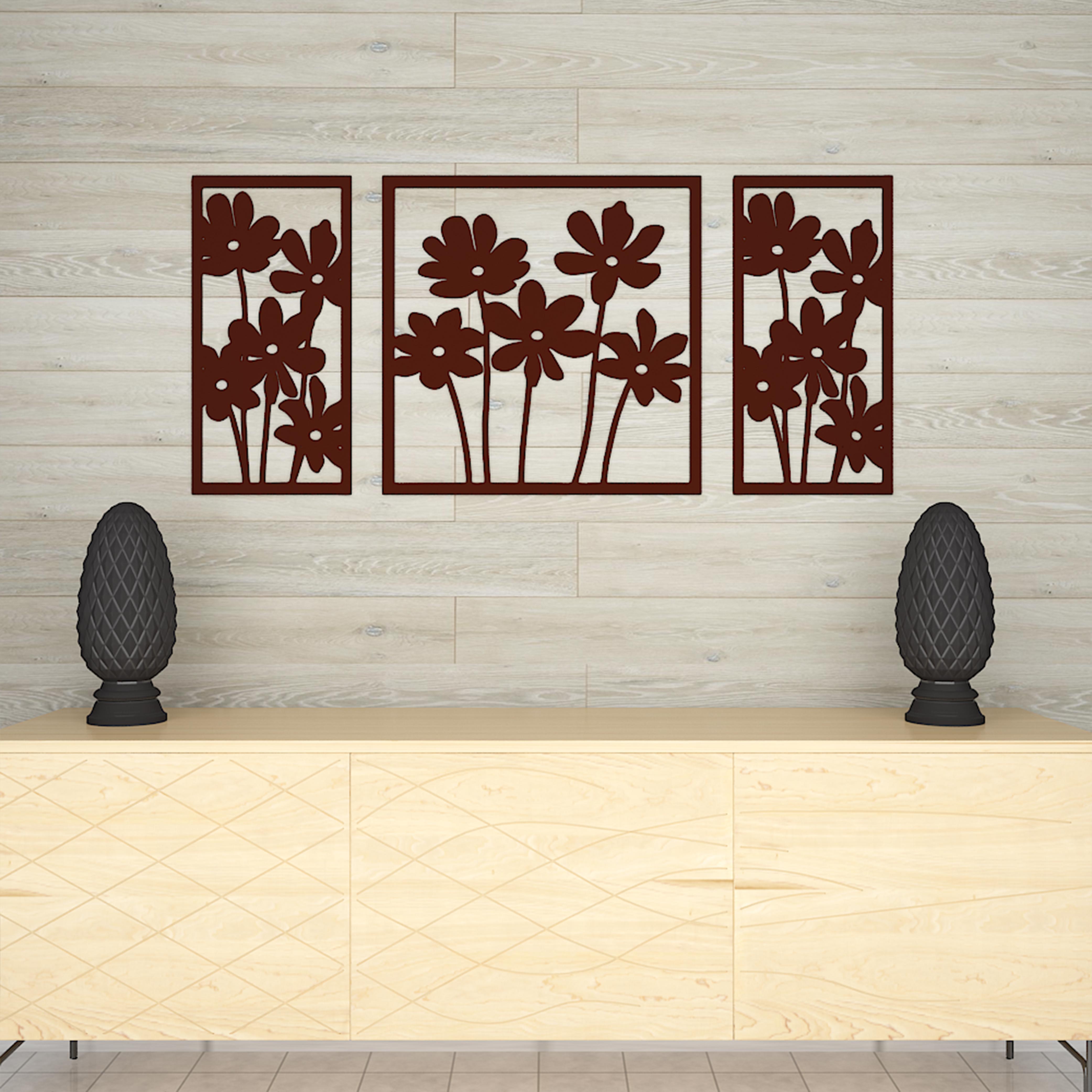 Premium Quality Wooden Brown Flowers Design Wall Hanging