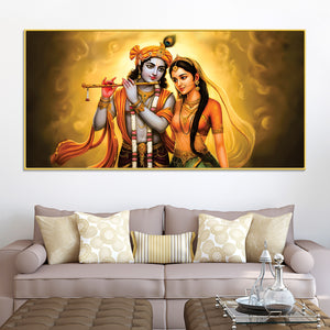 Premium Radha Krishna Devotional Painting with Golden Glow
