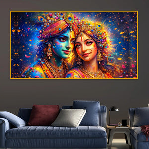 Premium Radha Krishna Multicolor Divine Art Crystal Glass Wall Painting
