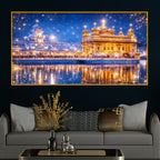 Premium Religious Golden Temple Night View Crystal Glass Finish Painting