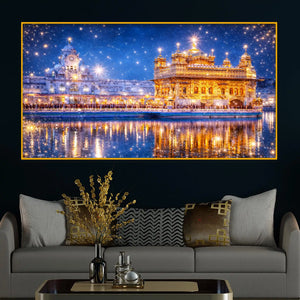 Premium Religious Golden Temple Night View Crystal Glass Finish Painting