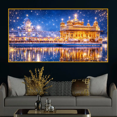 Premium Religious Golden Temple Night View Crystal Glass Finish Painting