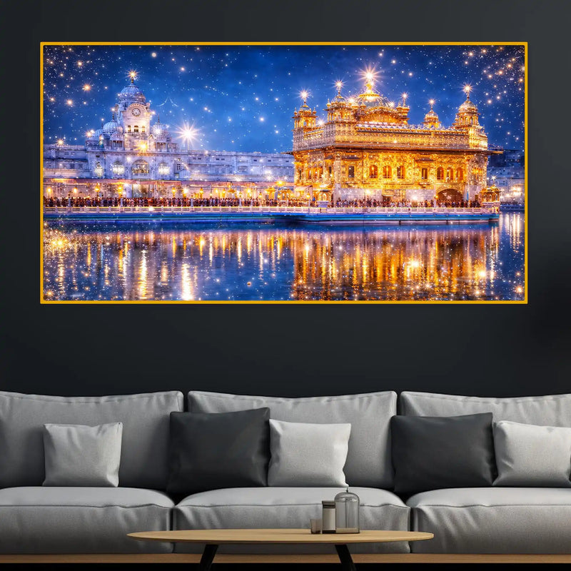 Premium Religious Golden Temple Night View Crystal Glass Finish Painting