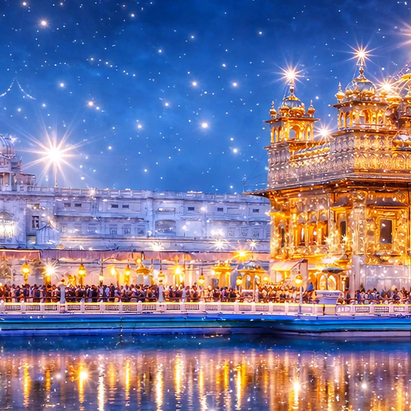 Premium Religious Golden Temple Night View Crystal Glass Finish Painting