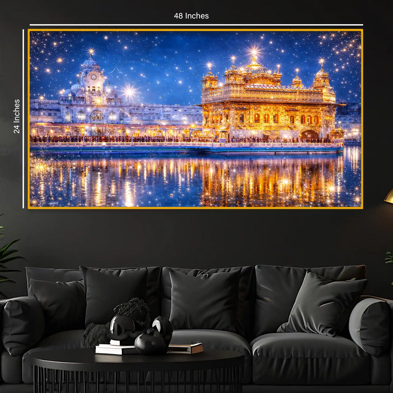 Premium Religious Golden Temple Night View Crystal Glass Finish Painting