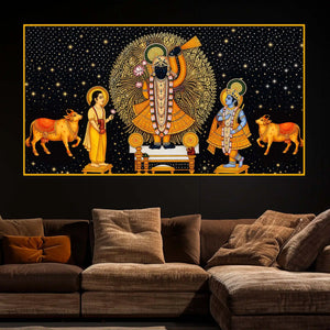 Premium Religious Shrinath Ji Crystal Glass Wall Painting