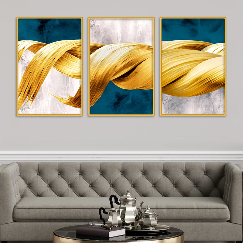 Premium Ribbon Art Canvas Wall Painting Set of Three