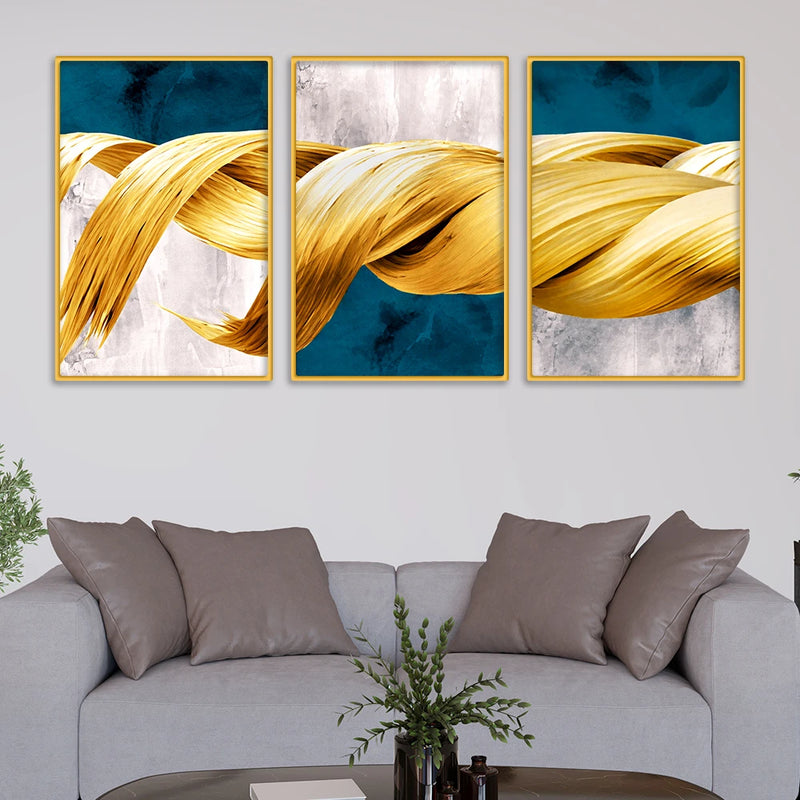 Premium Ribbon Art Canvas Wall Painting Set of Three