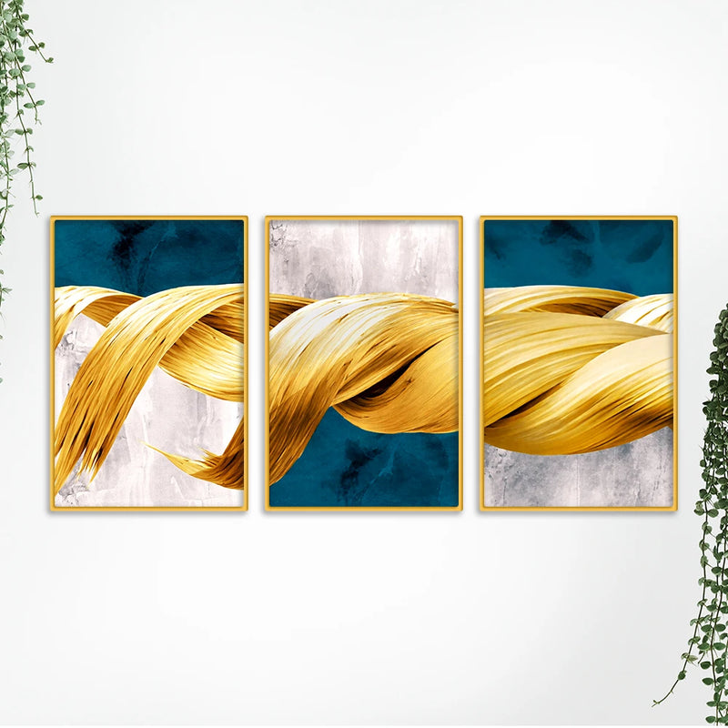 Premium Ribbon Art Canvas Wall Painting Set of Three