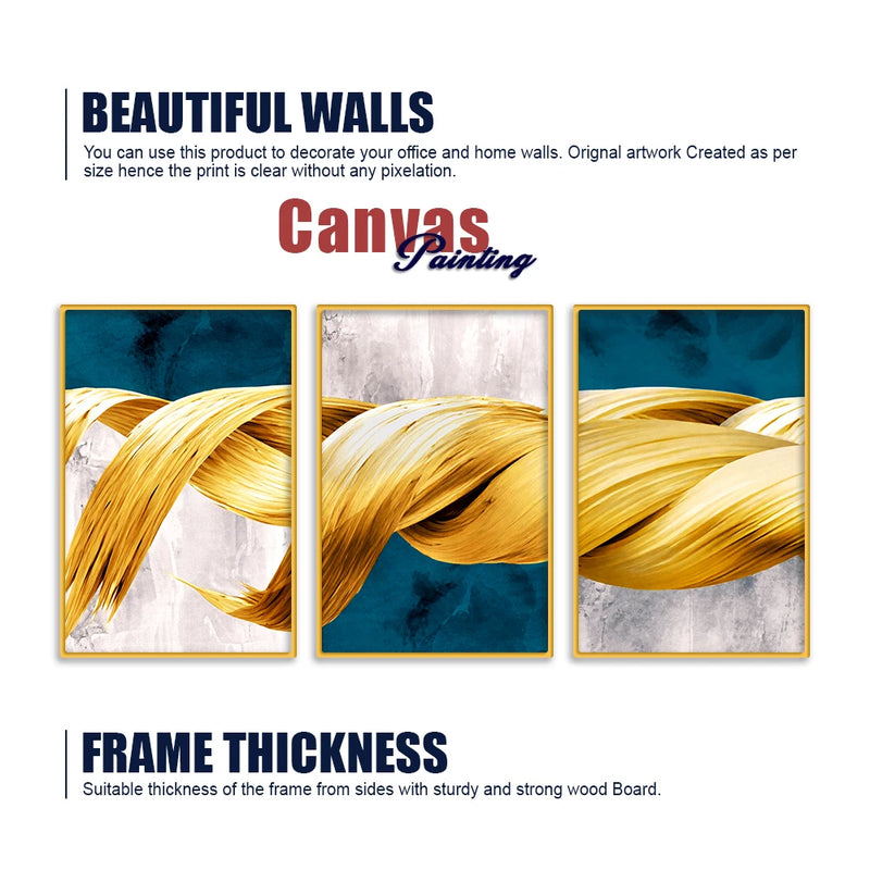 Premium Ribbon Art Canvas Wall Painting Set of Three