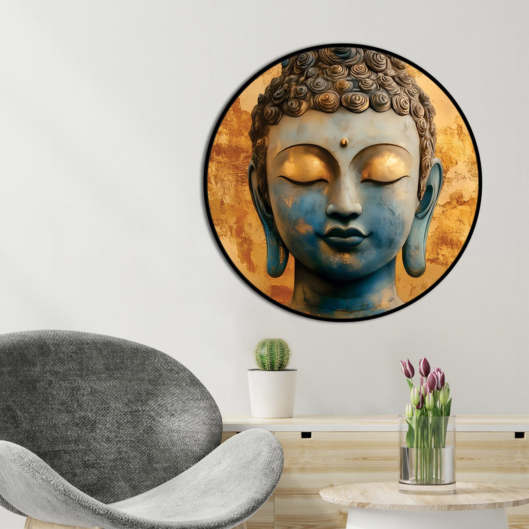 Premium Round Canvas Buddha Painting for Home & Office